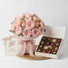 Premium Pink Roses Luxury Gift Set with Artisan Chocolates and Greeting Card